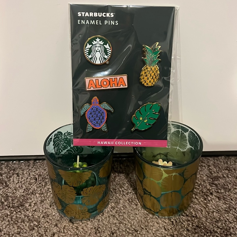 Starbucks enamel pins from Hawaii NWT + free votive candle holders and candles